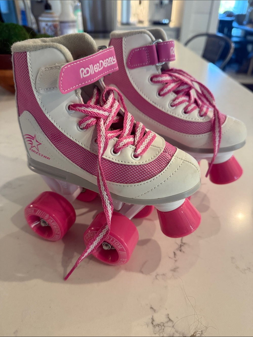 Kids Pink and White Quad Roller Skates by Rollerdeary